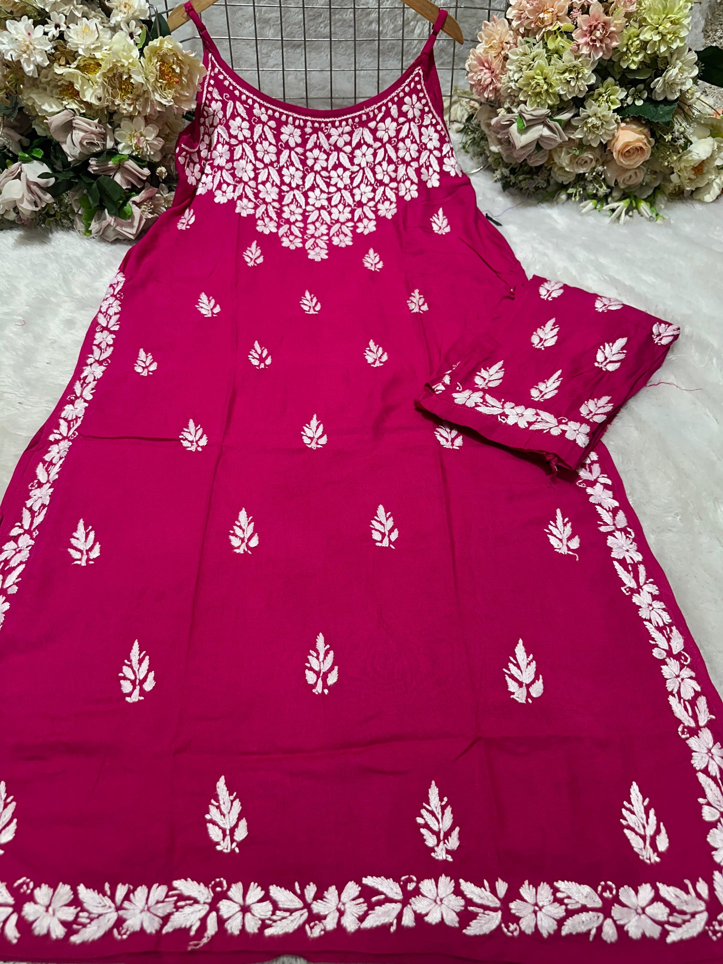Mishka Spagetti Plazo Set - Lucknowi Chikankari Classic Rayon