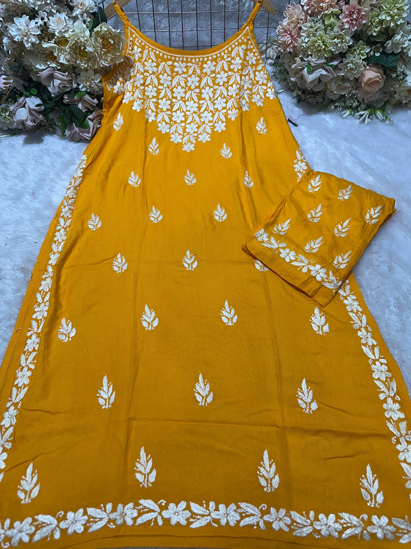 Mishka Spagetti Plazo Set - Lucknowi Chikankari Classic Rayon