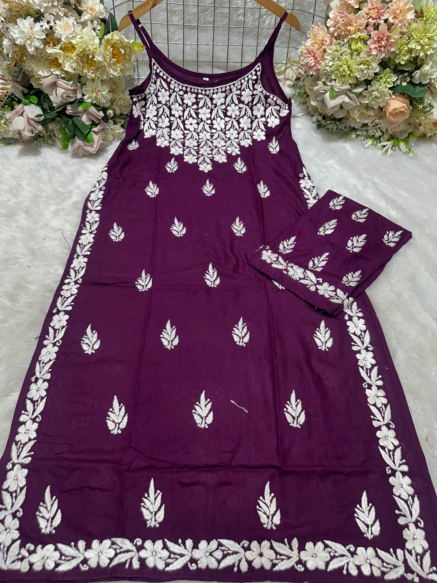 Mishka Spagetti Plazo Set - Lucknowi Chikankari Classic Rayon