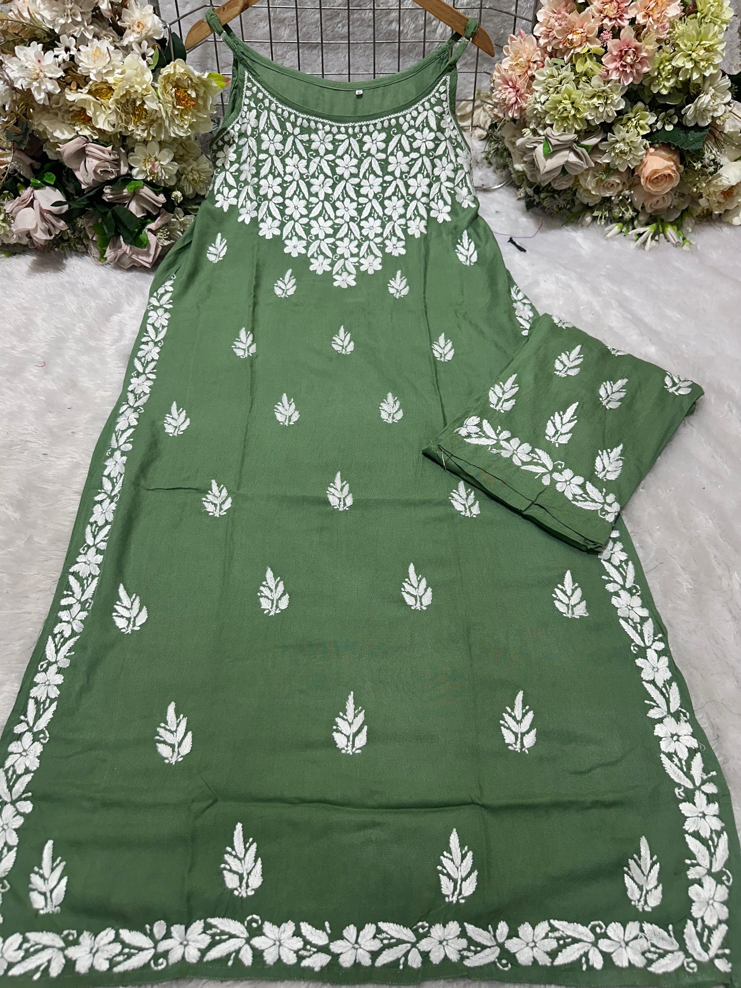 Mishka Spagetti Plazo Set - Lucknowi Chikankari Classic Rayon