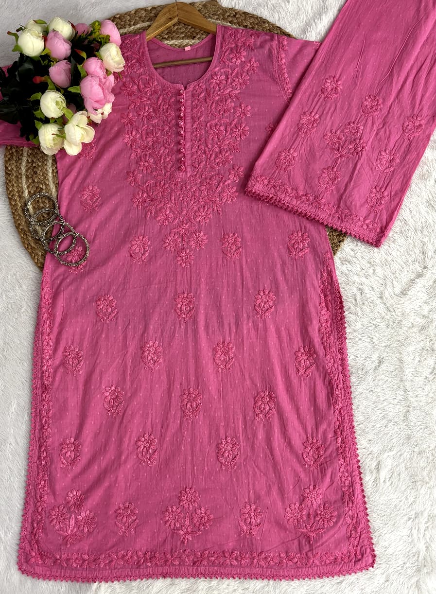 Noor Plazo Set - Lucknowi Chikankari Ghas Patti Handwork with Lace Design