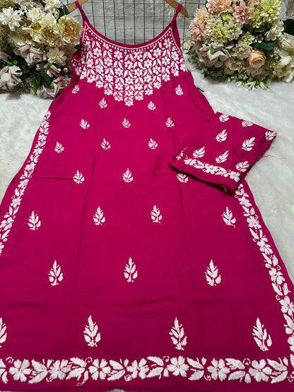 Mishka Spagetti Plazo Set - Lucknowi Chikankari Classic Rayon