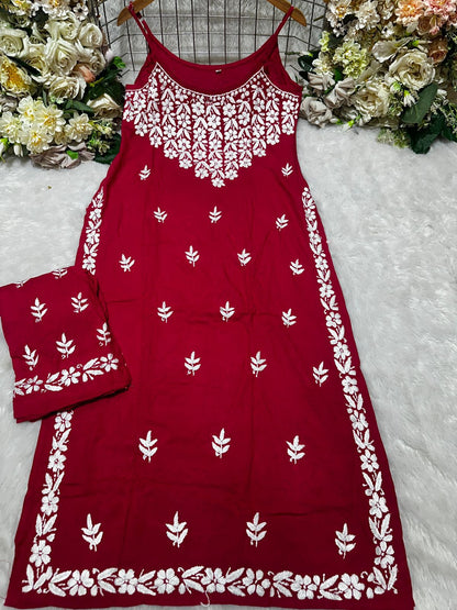 Mishka Spagetti Plazo Set - Lucknowi Chikankari Classic Rayon