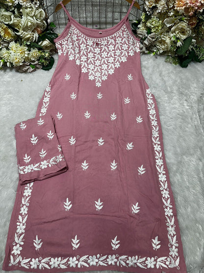 Mishka Spagetti Plazo Set - Lucknowi Chikankari Classic Rayon