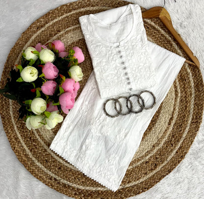 Noor Plazo Set - Lucknowi Chikankari Ghas Patti Handwork with Lace Design