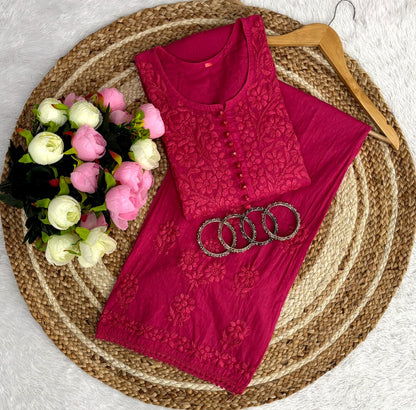 Noor Plazo Set - Lucknowi Chikankari Ghas Patti Handwork with Lace Design
